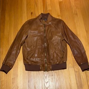 Brown leather moto jacket